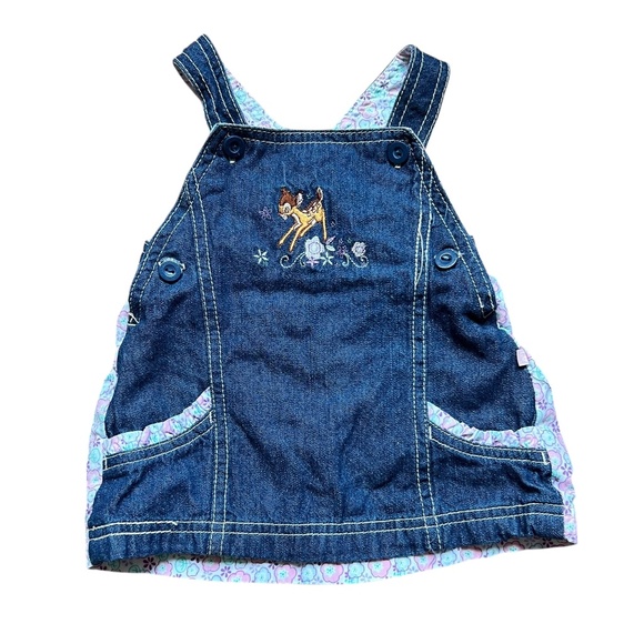 Vintage Bambi Y2K Disney Overall Dress 3-6 Month 100% Cotton - Picture 1 of 3